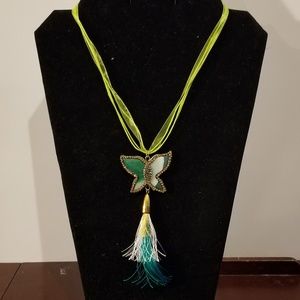 Banded Agate Butterfly Tassel Necklace